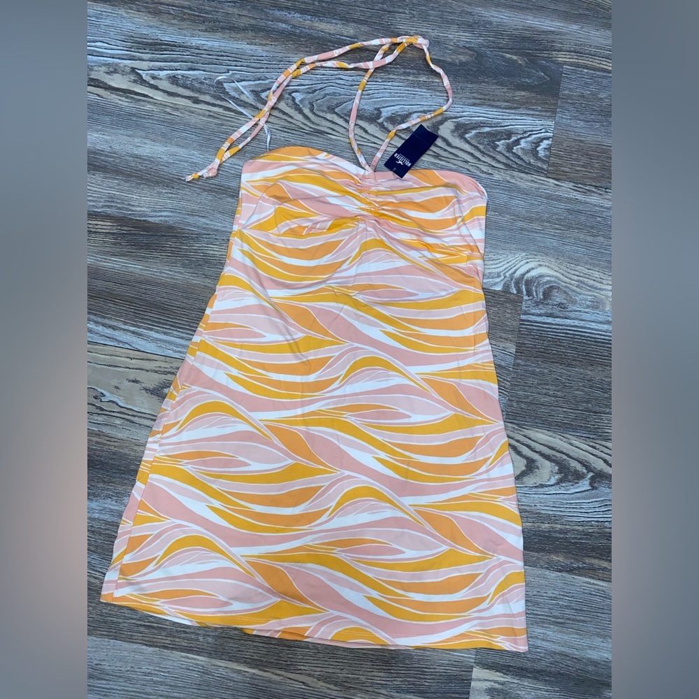 HOLLISTER KNIT HALTER MINI DRESS ORANGE PINK AND WHITE